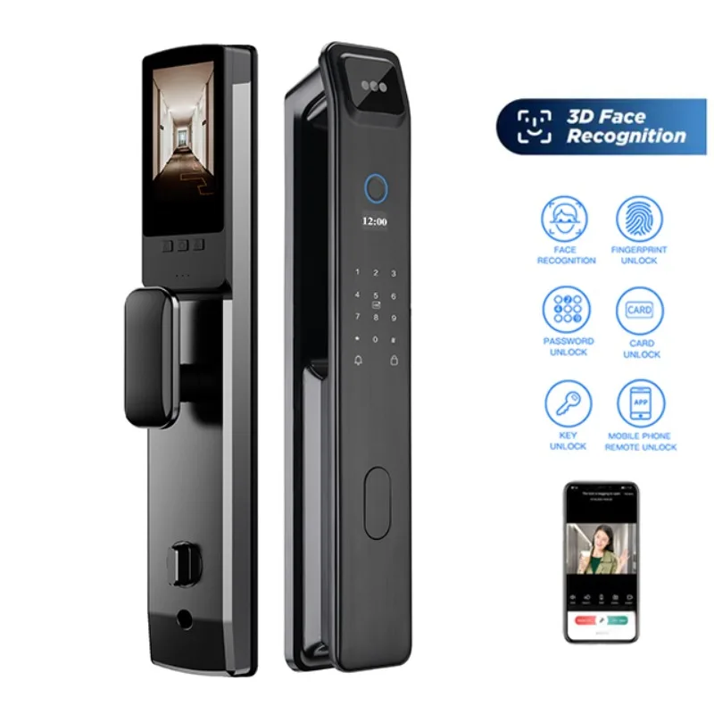Face Recognition Door Lock - 3D顔認識指紋認証スマートドアロック、ワイヤレスカメラ、NFCカードキー、RFIDデジタルコード、キーレスホームセキュリティロック