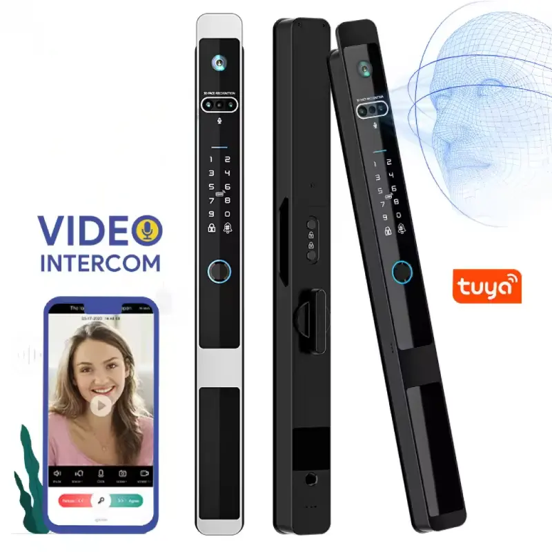 Video Door Lock With Camera Peephole - カメラビデオインターホン 防水IP65 自動スリムスマートアルミドアロック フェイス認証 Tuya WiFi