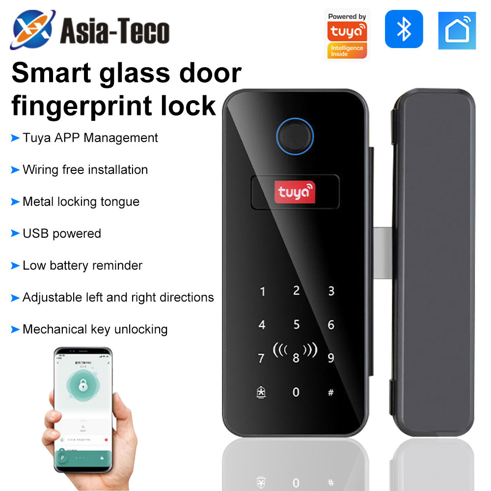 Fingerprint Padlock Weatherproof - インテリジェントロックガラスドア パスワード指紋認証 バイオメトリックオフィスドアロック オプションのゲートウェイネットワークサポート Tuyaアプリ