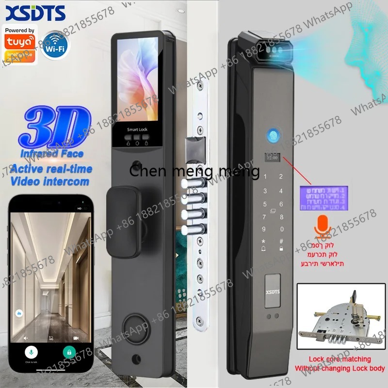 Smart Door Lock With Camera Intercom - 3D顔認証リアルタイムインターホン付きスマートドアロック、掌紋カメラ、インテリジェント指紋パスワード、生体認証電子キー解錠