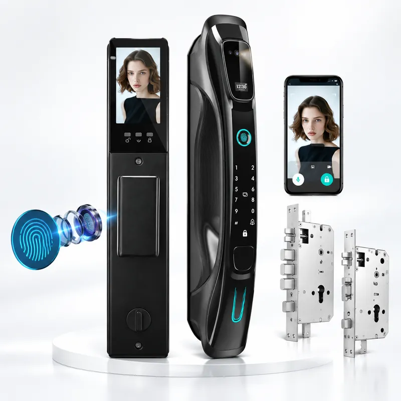 Video Door Lock With Camera Peephole - スマートロック、3D顔認識、手のひら静脈認証、指紋認証、Wi-Fi接続、アプリによる遠隔操作、ビデオインターホン、自動ドアロック、デジタルロック