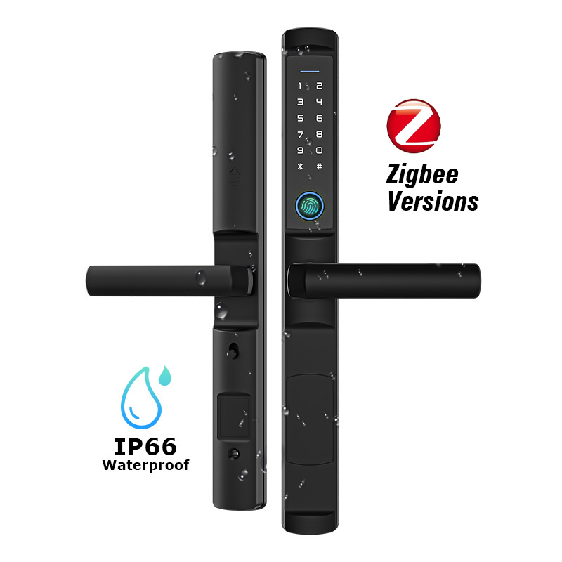 Smart Lock Zigbee Gateway - 防水 Tuya zigbee 生体指紋ドアロック電子スマートドアロック RFID カードコードロックアルミガラスドア