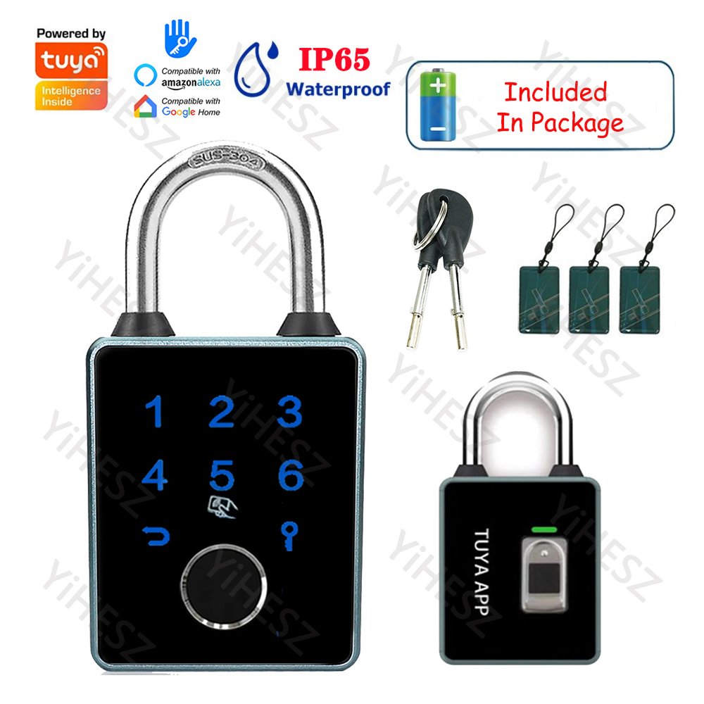 Fingerprint Padlock Weatherproof - Tuya-盗難防止ラゲッジバッグ,防水電子ドアロック,アプリケーション制御,パスワード,Bluetooth,盗難防止