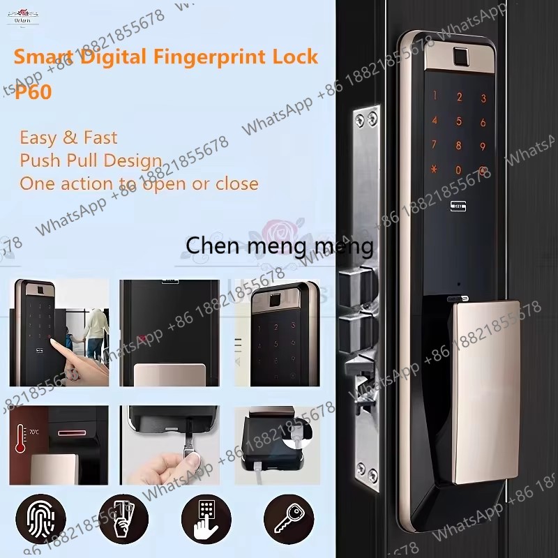 Digital Door Lock Fingerprint Handle - スマートデジタル指紋ロック P60 ホーム自動プッシュプルハンドル盗難防止ドア電子パスワードドアロック
