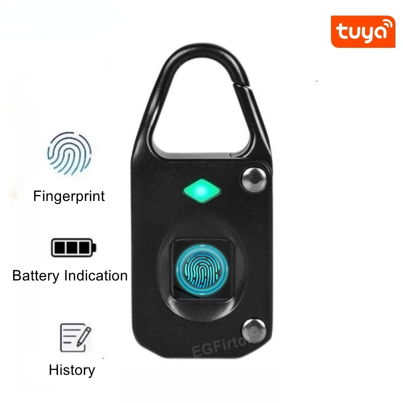 Fingerprint Padlock Weatherproof - Tuya-Bluetooth付きのインテリジェントな指紋ロック,ポータブル盗難防止ラゲッジケース,ジム用,バッテリー付き