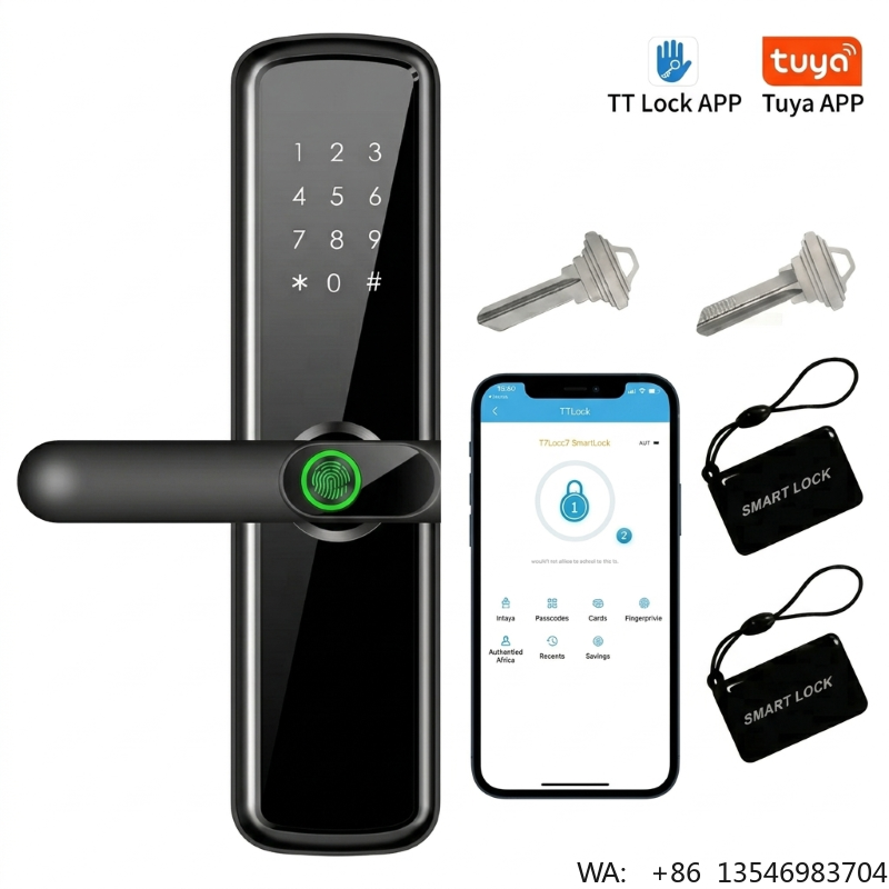 Digital Door Lock Fingerprint Handle - セキュリティデジタル電気電子ハンドルデジタルTuya WIFI TTlockスマートロック（キー、指紋認証付き）