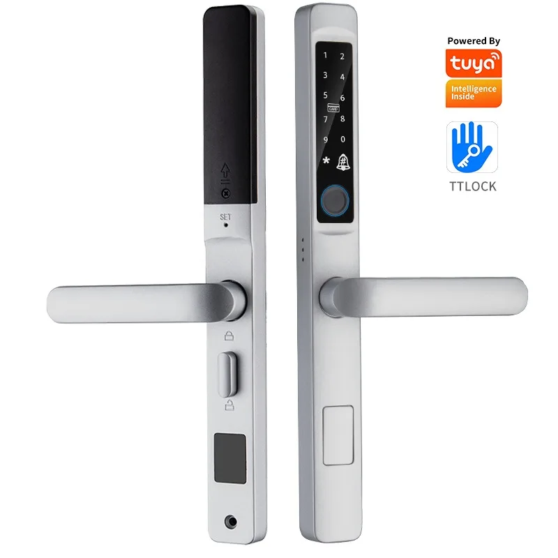 Smart Lock For Sliding Door - 防水アルミニウム製スライド式スマートドアロック。指紋認証による生体認証、キーレスアクセス、ガラスドア対応。TuyaアプリまたはTTlockアプリに対応。