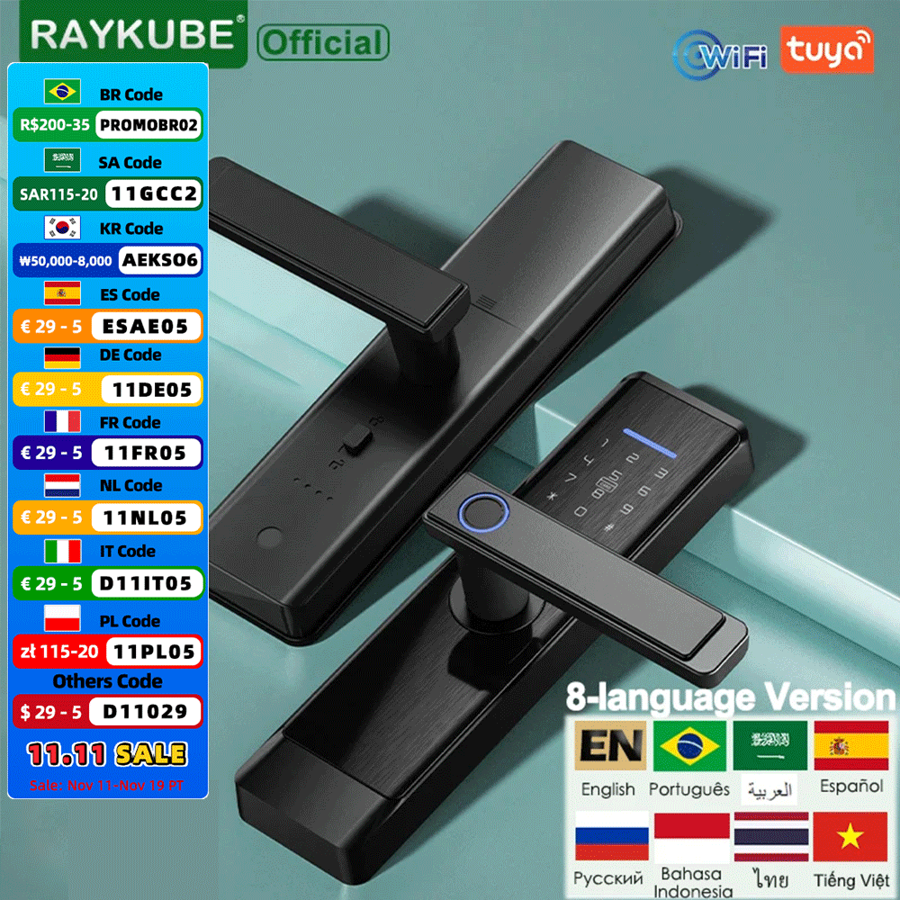 Smart Lock Zigbee Gateway - Raykube-インテリジェント電気ドアロック,Tuya,wifi,Tuya,zigbee/tt,指紋センサー,デジタル,インテリジェントドアロック