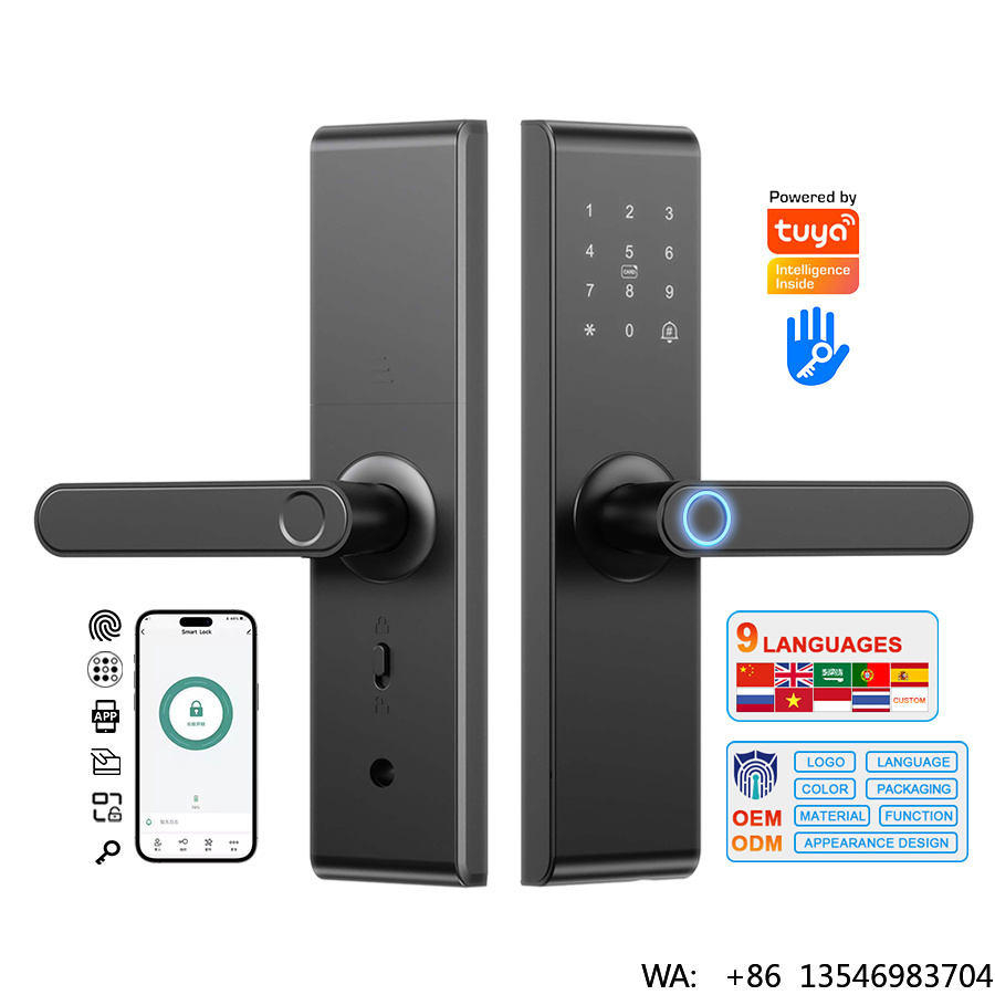 Digital Door Lock Fingerprint Handle - YiTechEカスタムキーレスWiFi TTlockアプリ対応 デジタル生体認証指紋電気スマートドアハンドルロック（6068 5050モーティス付き）