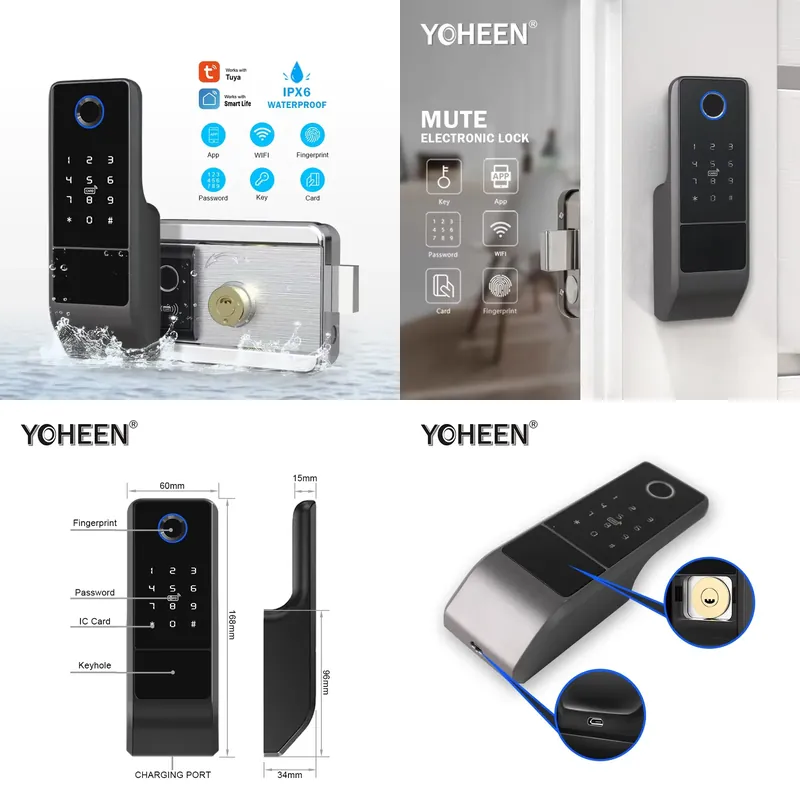 Smart Rim Lock Wifi Fingerprint - 2026年防水APP WiFiロック両面電子指紋スマートドアロックメモリカードリムゲートスチールドア
