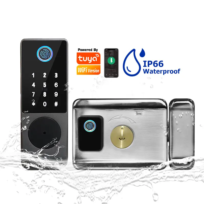 Smart Rim Lock Wifi Fingerprint - 防水WiFiアプリ制御スマートリムロック電子生体認証指紋ゲートリム電子パスワード保護ロック