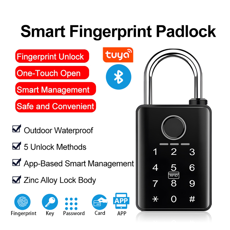 Smart Door Lock Tuya App - Bluetooth 防水スマート南京錠 指紋認証とコンビネーションロック ドア、窓、ロッカー、荷物用の電子ロック