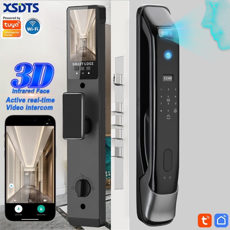 Fingerprint Padlock Weatherproof - 3D リアルタイムインターホン顔認識デジタルドアロックカメラ指紋パスワードロック解除キーレス電子ドアロック