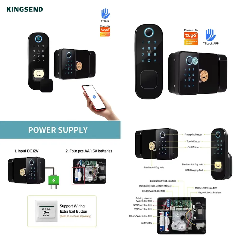 Smart Rim Lock Wifi Fingerprint - 2026年式高品質屋外防水スマートリムロック WIFIアプリ対応電子生体認証両面指紋認証メタルゲート