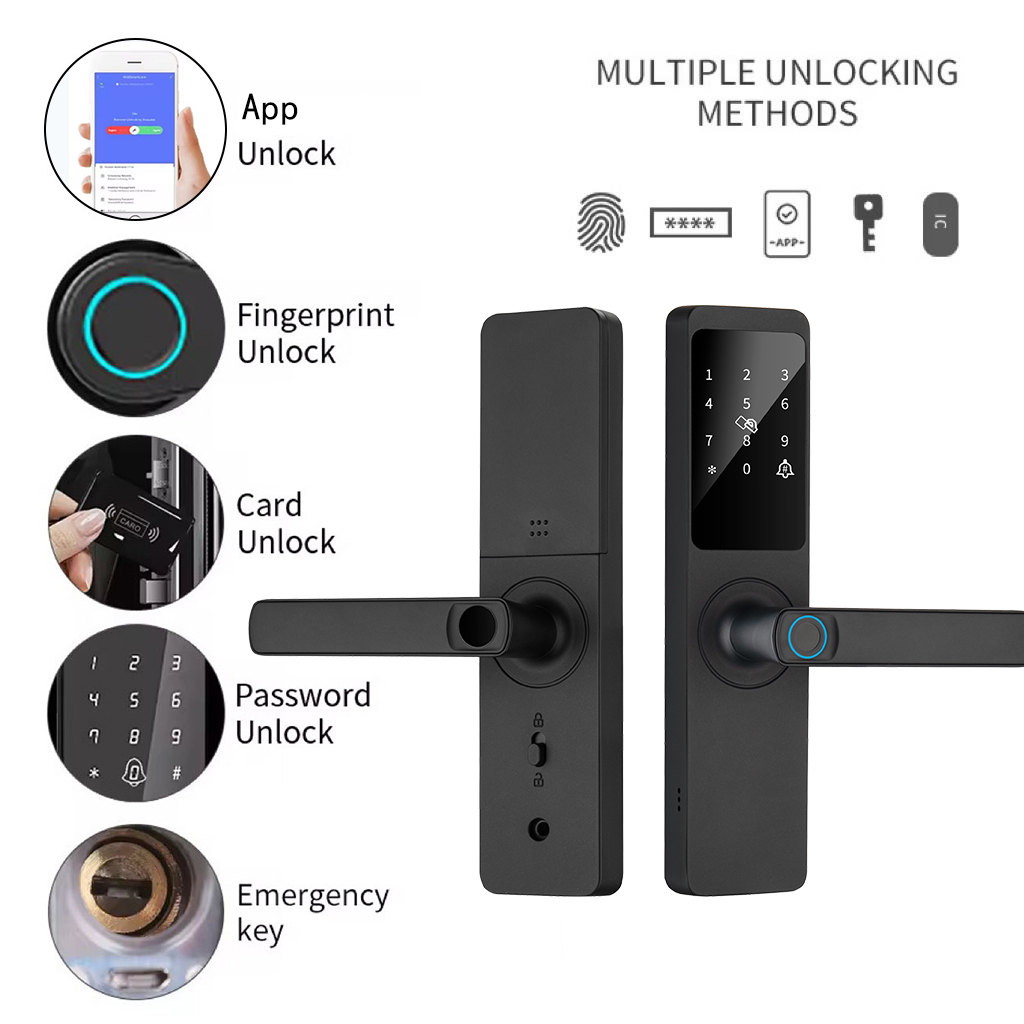 Smart Door Lock Tuya App - Tuya スマートドアロック 室内パスワード 指紋リモートロック解除 キーカード 改ざんアラーム