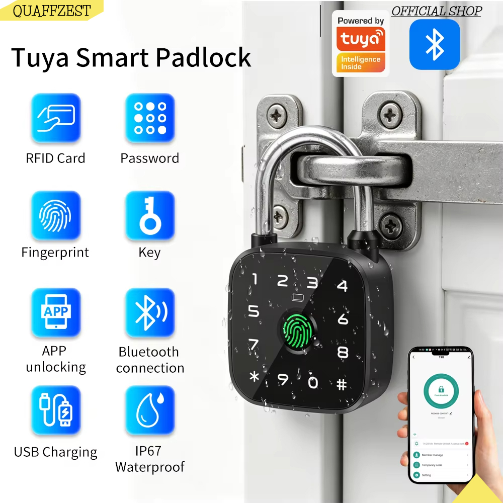 Fingerprint Padlock Weatherproof - 防水・盗難防止・耐破壊設計。Tuyaアプリ対応。スマート南京錠。Type-C充電式。生体認証指紋認証＆RFIDカードロック。