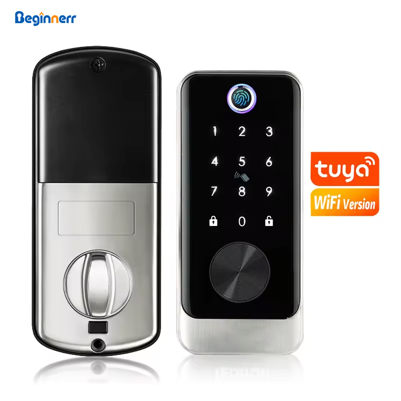 Smart Lock Deadbolt Keypad Bluetooth - サテンニッケル仕上げのTuya Wifiスマートホームアプリ対応TTlock電動指紋認証キーレスデッドボルトバイオメトリックスマートドアロック