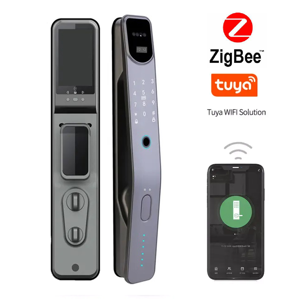 Smart Lock Zigbee Gateway - 自動Zigbee Tuyaスマートロック 3D顔認証 ウェアラブルカメラ付きWifiスマートロック 生体認証指紋モジュール搭載