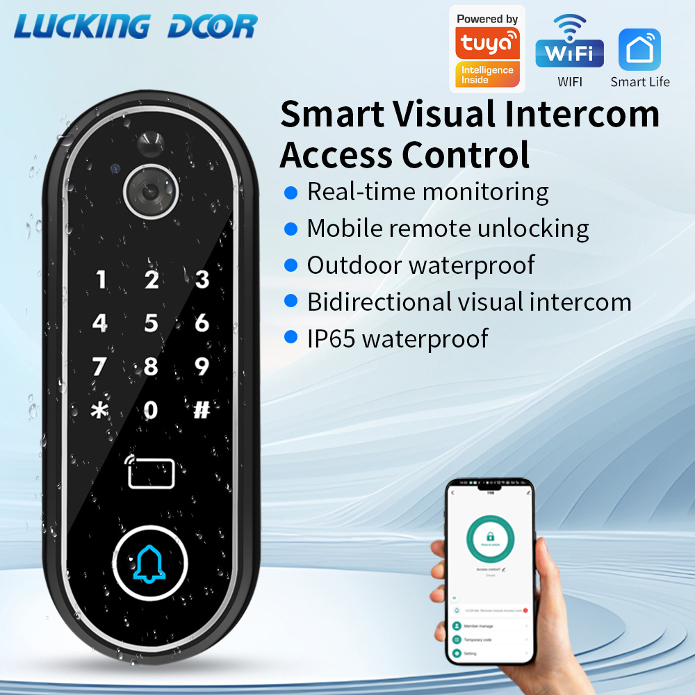 Video Door Lock With Camera Peephole - Suppot Tuya アプリビデオドアベルドアホンカメラインターホン電子ロックオープナーリモート NO/NC/COM アクセスコントロール RFID