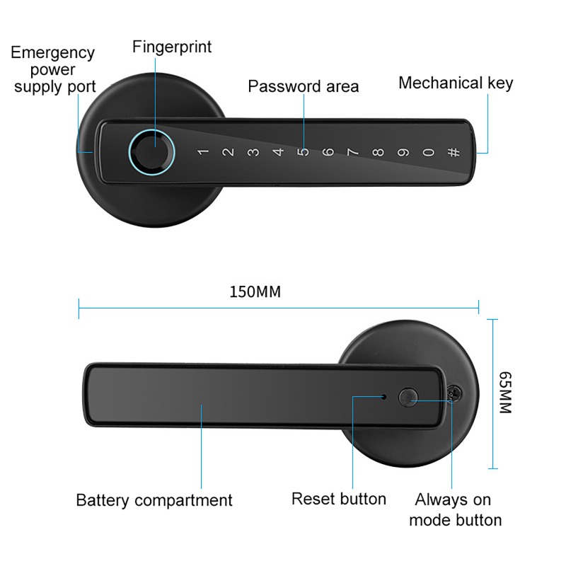 Digital Door Lock Fingerprint Handle - Tuya スマート指紋ロック Bluetooth ワイヤレス電子デジタルロック パスワードキー ロック解除