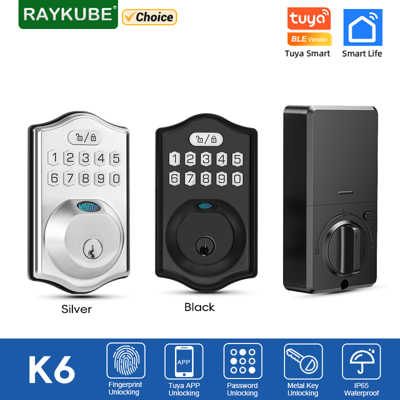 Smart Lock Deadbolt Keypad Bluetooth - RAYKUBE K6 Tuya BLE 防水スマートデッドボルト電子ドアロック指紋パスワードデジタルロックスマートホーム用アプリ制御
