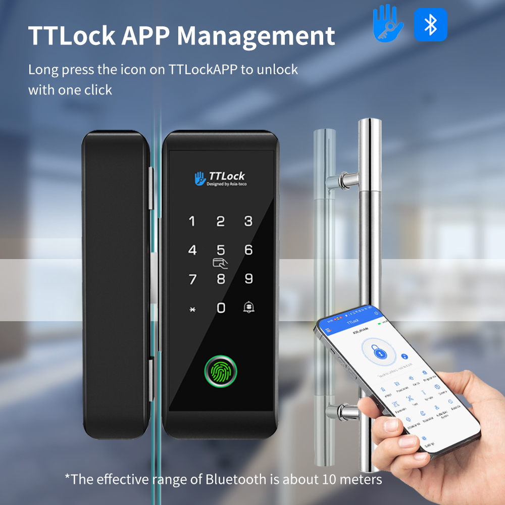 Smart Door Lock Fingerprint Wifi - TTLOCK スマートガラスロック 指紋認証 13.56MHz パスワード解除 オフィス用