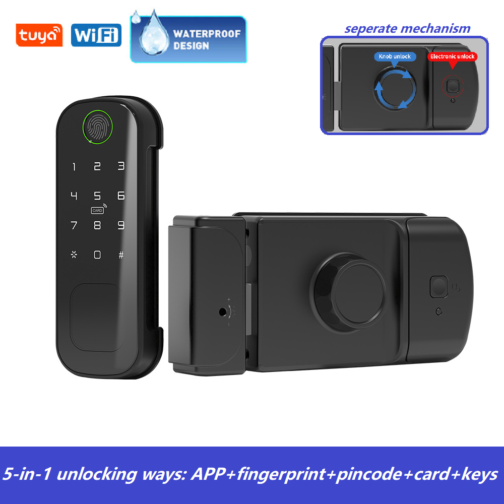 Smart Rim Lock Wifi Fingerprint - Tuya スマートリムロック 屋外防水 指紋認証 デジタルドアロック アルミキーパッド