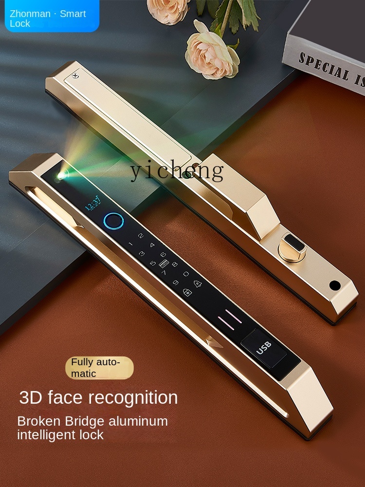 Face Recognition Door Lock - cc29自動遮断式アルミ指紋認証ロック3D顔認証水平移動スライドドアスマートロック