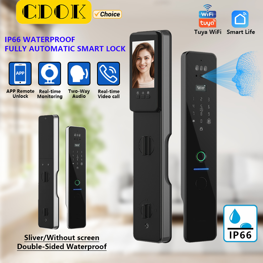 Video Door Lock With Camera Peephole - CDOK R2M TuyaWiFi スマートロック、全自動スマートロック、IP66防水、リモートビューイング、ビデオ通話。
