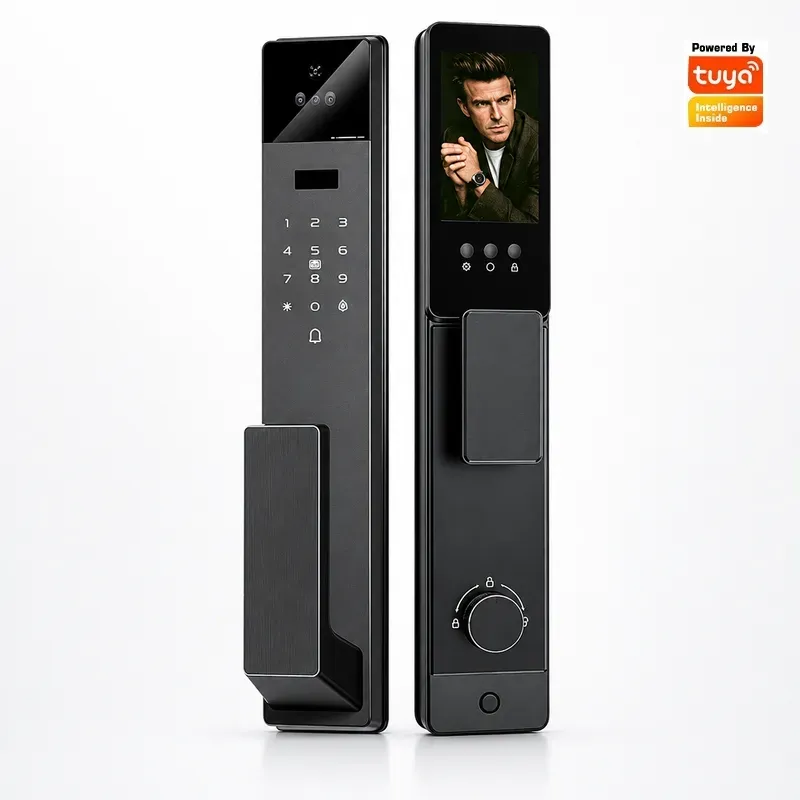 Video Door Lock With Camera Peephole - Tuya スマートドアロック 3Dビデオインターホン 顔認証 自動指紋認証 ホームエントリーパスワードロック