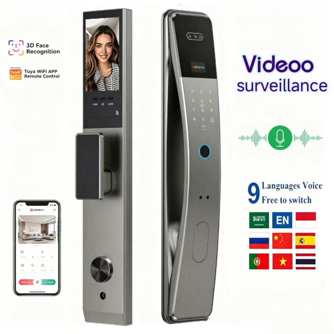 スマートパスワードロック、指紋認証、Tuya対応、顔認証、ビ - Video Door Lock With Camera Peephole のレビューと価格