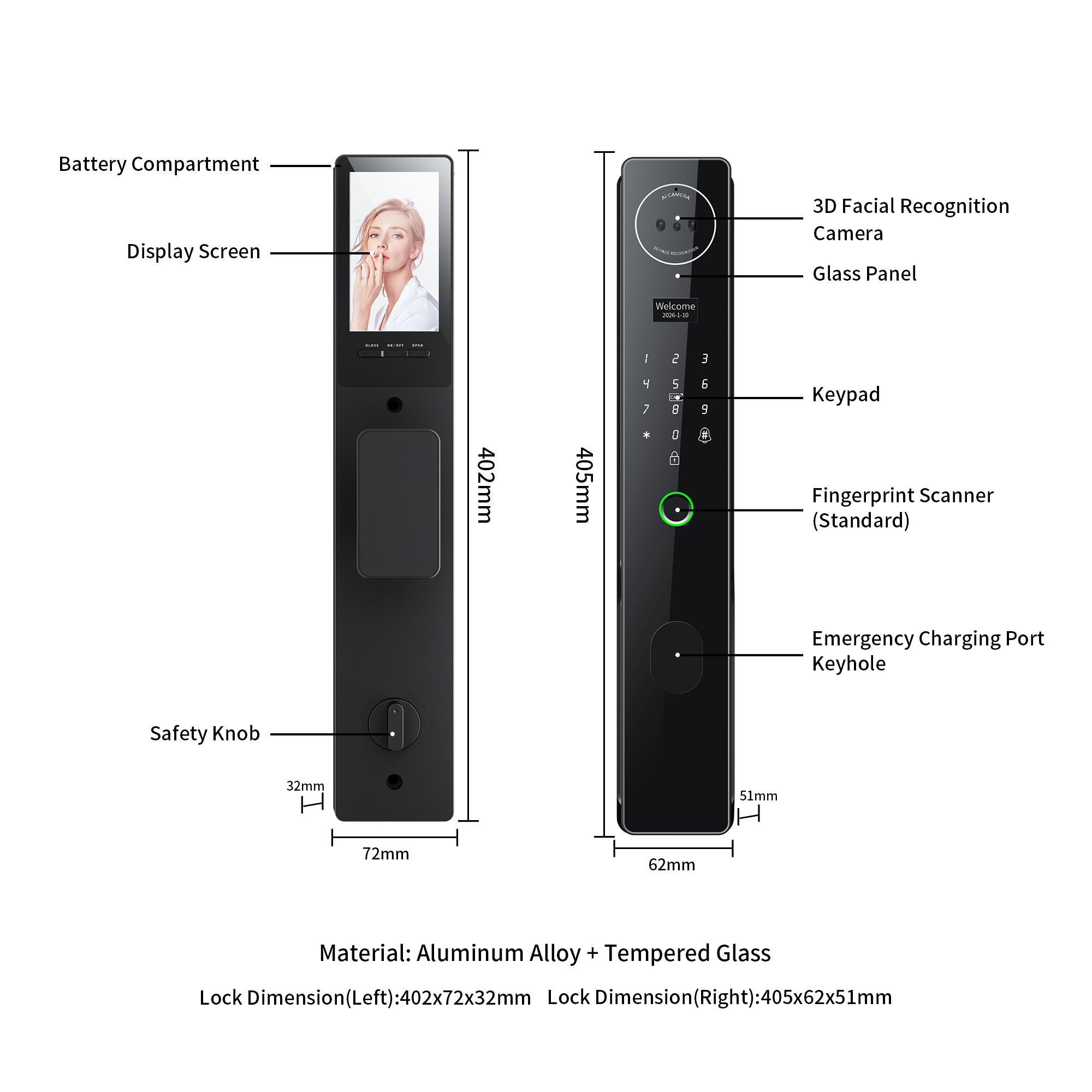 Bluelock 3D顔認証スマートロック、指紋認証、Tuy - Video Door Lock With Camera Peephole のレビューと価格