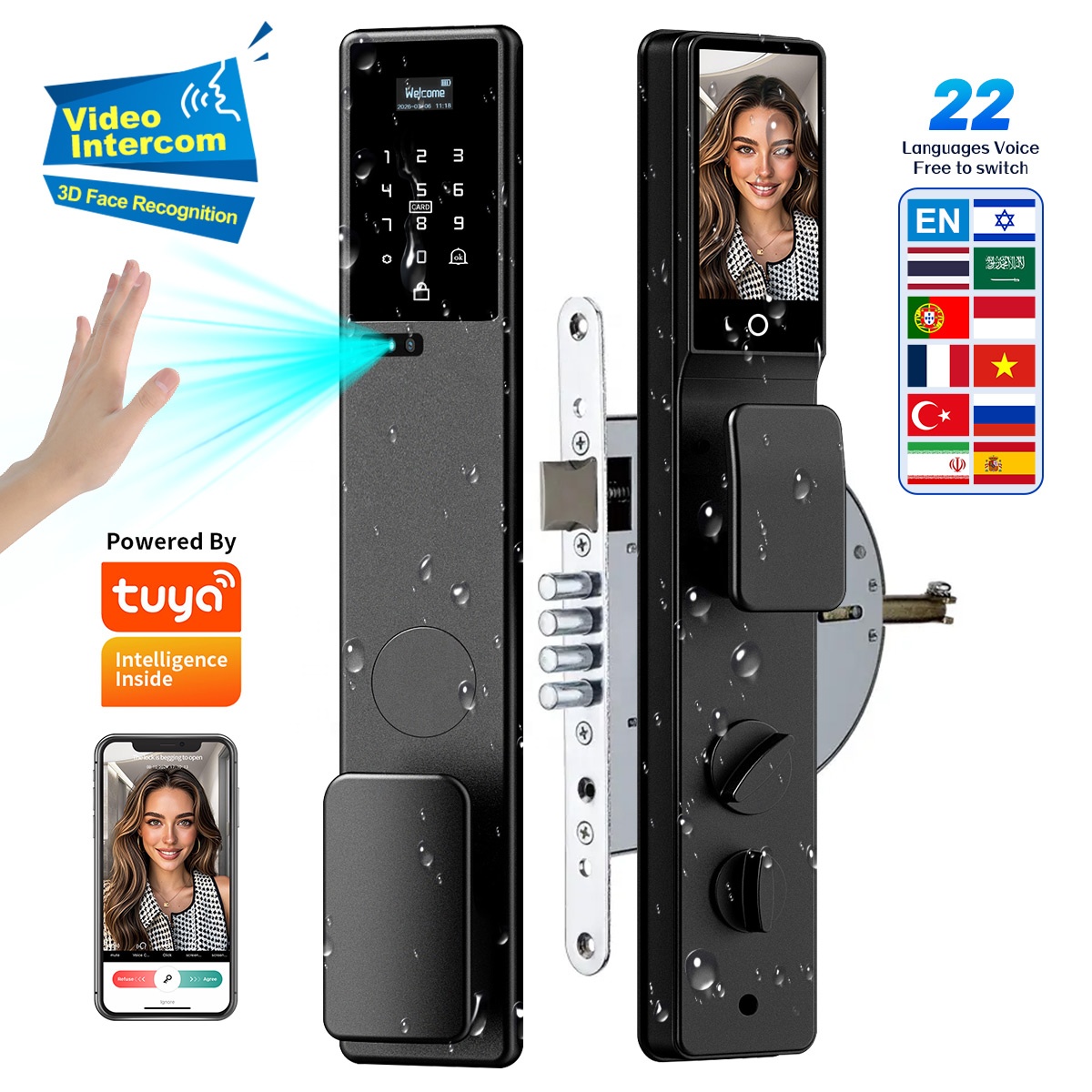 防水機能付き3D顔認識、手のひら認証対応、ビデオ通話機能付き - Smart Door Lock 3D Face Palm Vein のレビューと価格