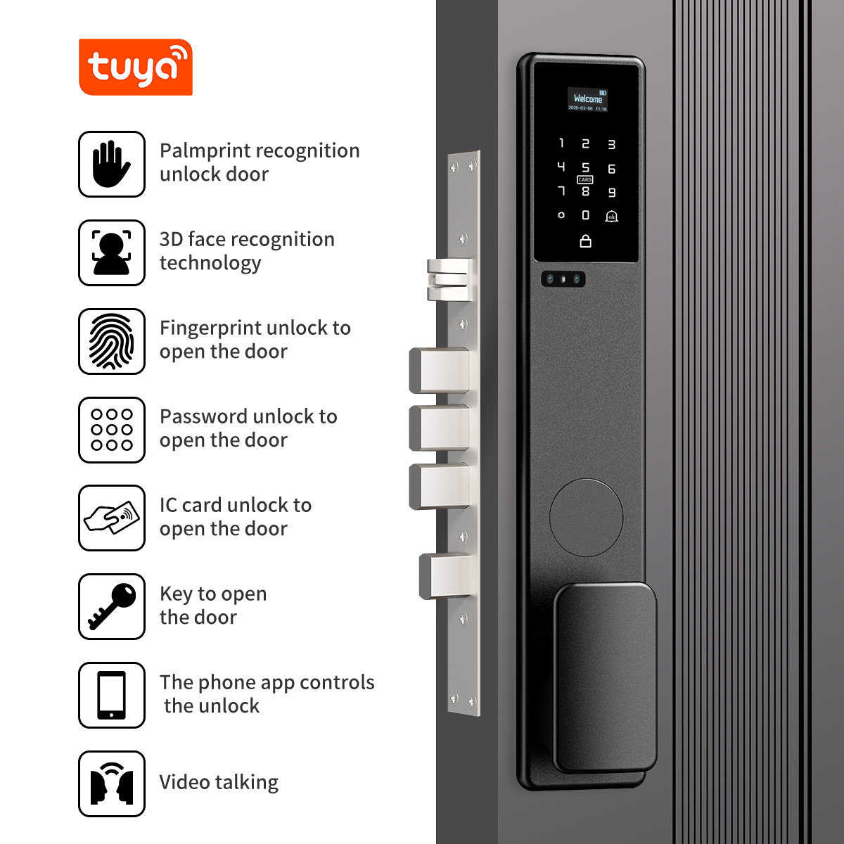防水機能付き3D顔認識、手のひら認証対応、ビデオ通話機能付き - Smart Door Lock 3D Face Palm Vein のレビューと価格