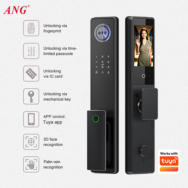 指紋認証アルミ製スマートドアロック 3D顔認証 手掌静脈認証 - Smart Door Lock 3D Face Palm Vein のレビューと価格