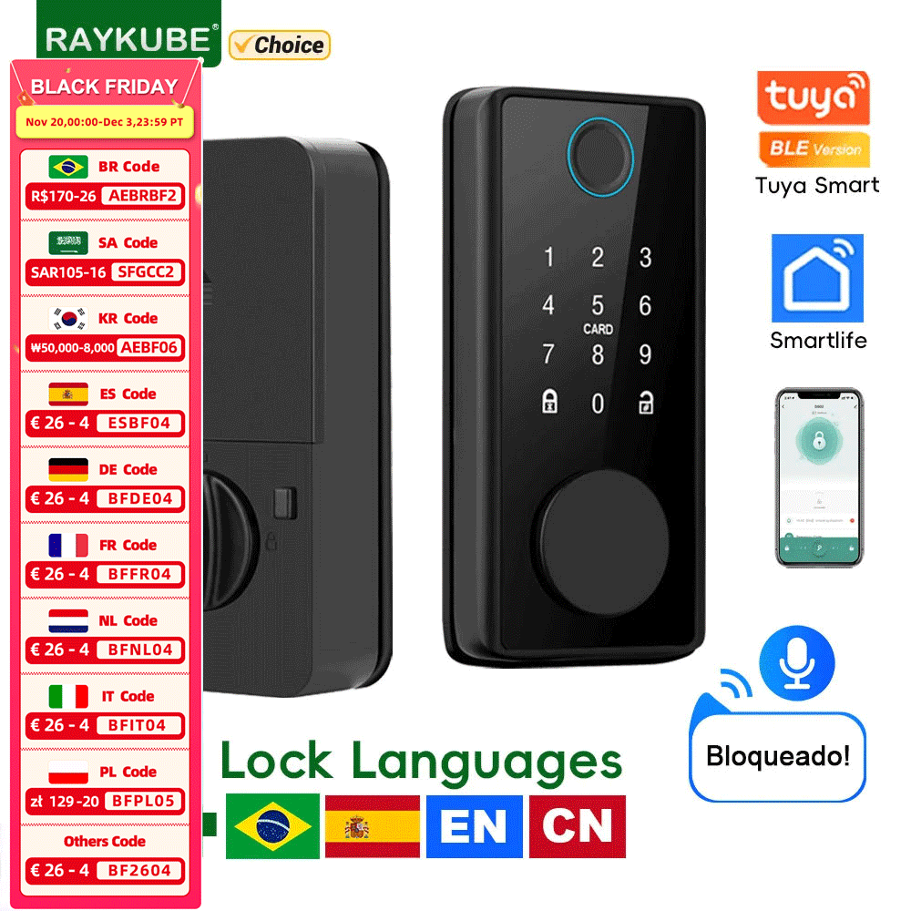 RAYKUBE DS01 4 言語 Tuya Bluetoo - Smart Lock Deadbolt Keypad Bluetooth のレビューと価格