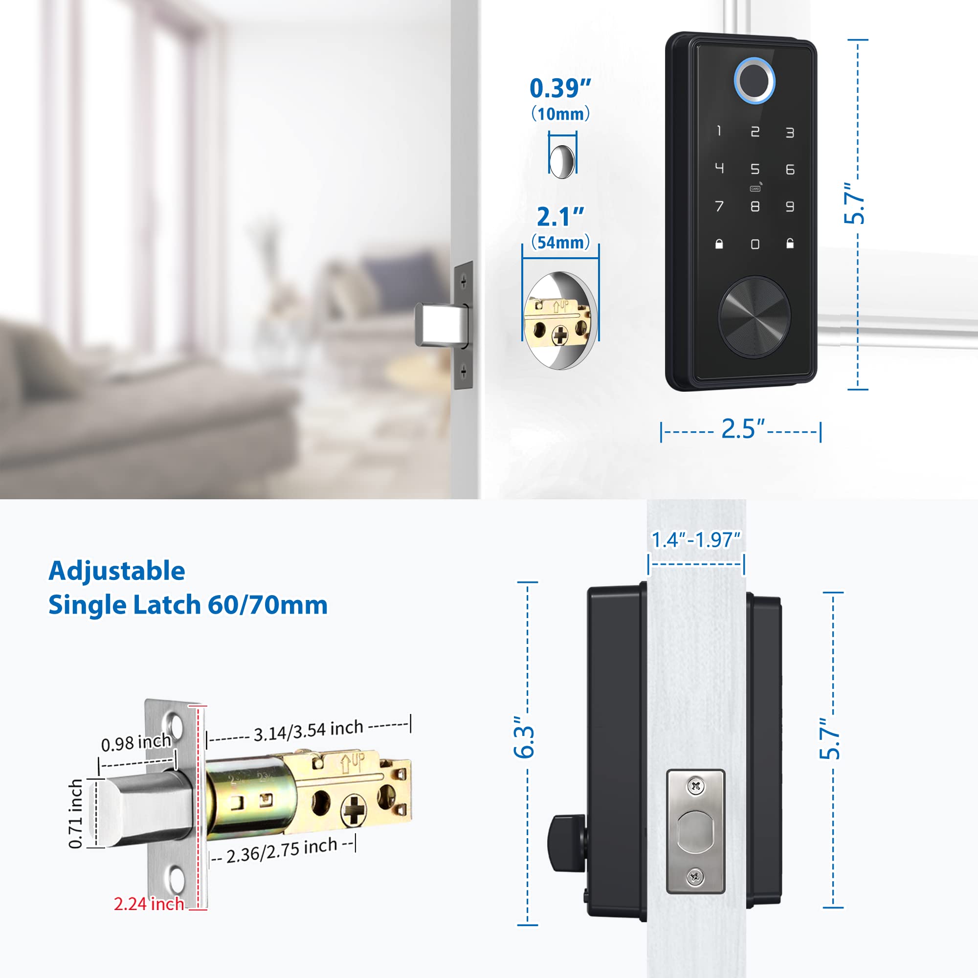 玄関用スマートデッドボルトロック、生体認証指紋、キーレスエン - Smart Lock Deadbolt Keypad Bluetooth のレビューと価格