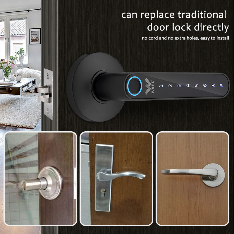 Wafu-tuyaスマート指紋ドアロック、亜鉛合金、内蔵リチ - Smart Lock Deadbolt Keypad Bluetooth のレビューと価格