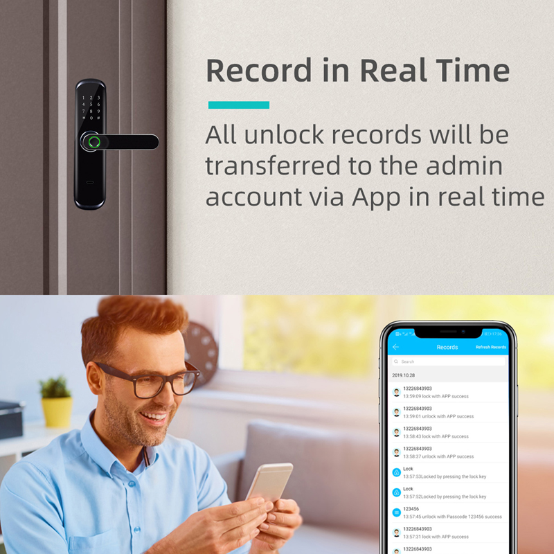 Wi-Fi対応の指紋認証ロック、タッチスクリーン式生体認証デ - Digital Door Lock Fingerprint Handle のレビューと価格