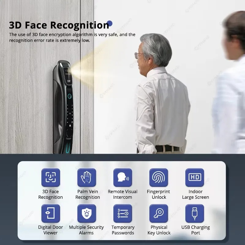 スマートロック、3D顔認識、手のひら静脈認証、指紋認証、Wi - Video Door Lock With Camera Peephole のレビューと価格