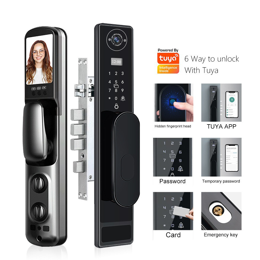 自動TUYA Wifi対応 キャッツアイ 指紋認証 プッシュ - Smart Door Lock With Camera Intercom のレビューと価格