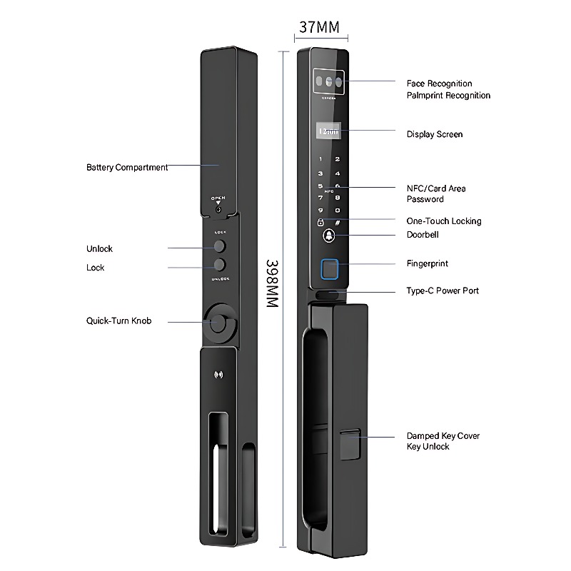 3D顔認証スマートドアロック、手のひら静脈スキャン、Tuya - Smart Door Lock 3D Face Palm Vein のレビューと価格