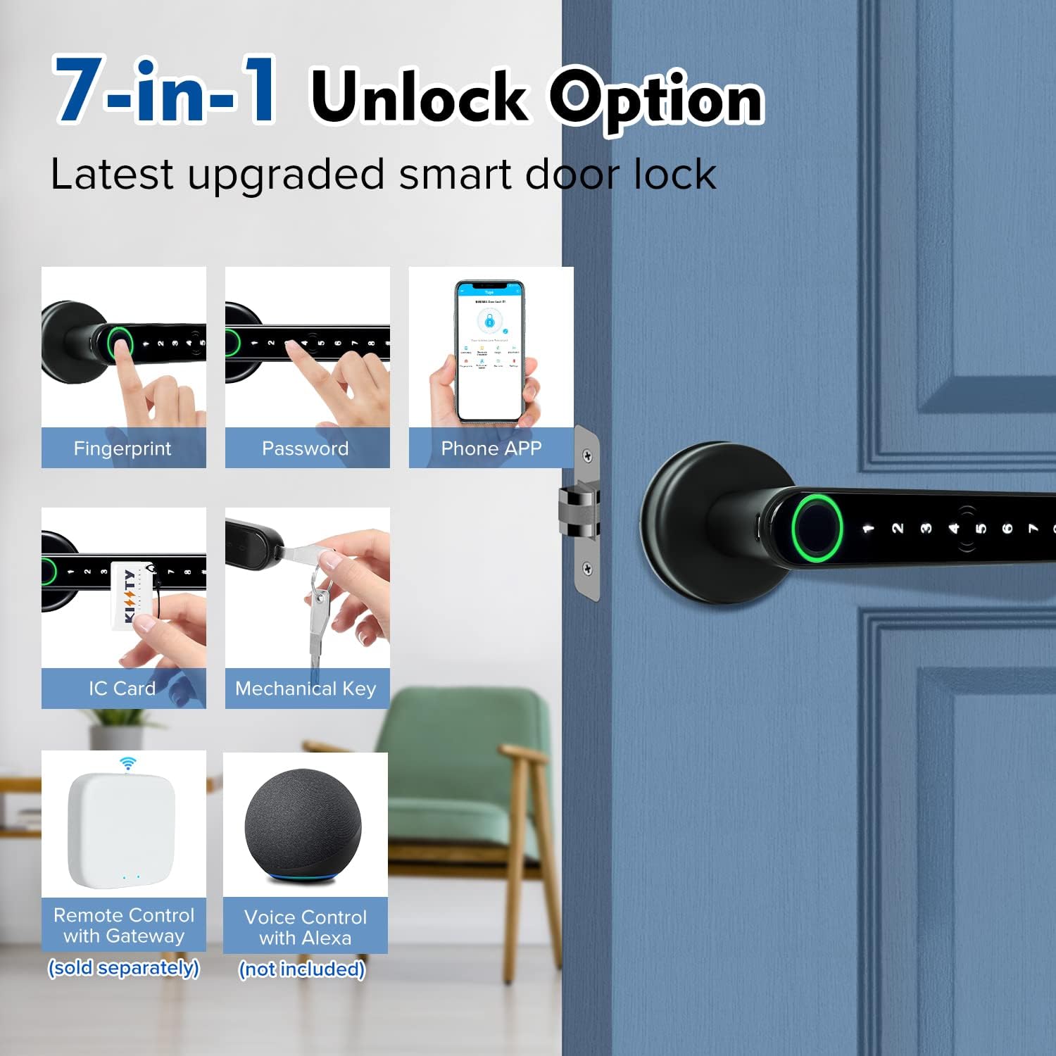 スマート指紋ドアロックハンドル,キーカード付き家のアパート, - Digital Door Lock Fingerprint Handle のレビューと価格
