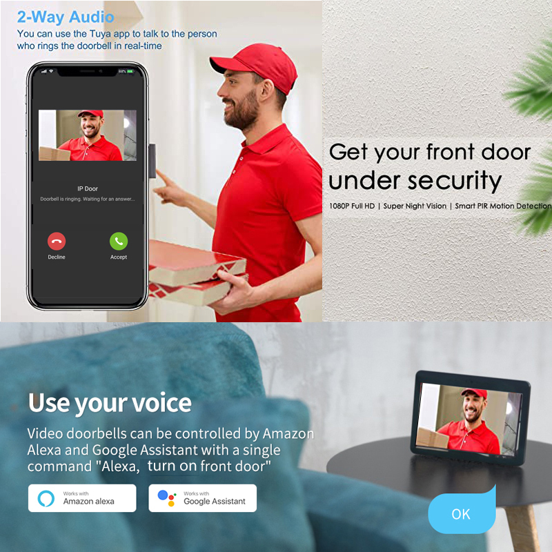 Tuya-ワイヤレスビデオドアベル,wifi,電話インターホ - Smart Door Lock With Camera Intercom のレビューと価格