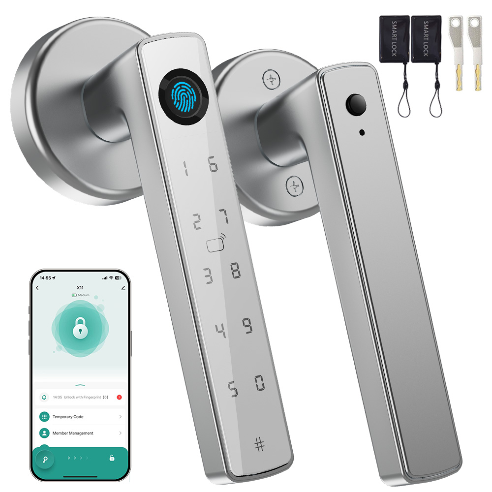 YFK Tuya スマートドアロックハンドル。生体認証指紋、 - Smart Lock Deadbolt Keypad Bluetooth のレビューと価格