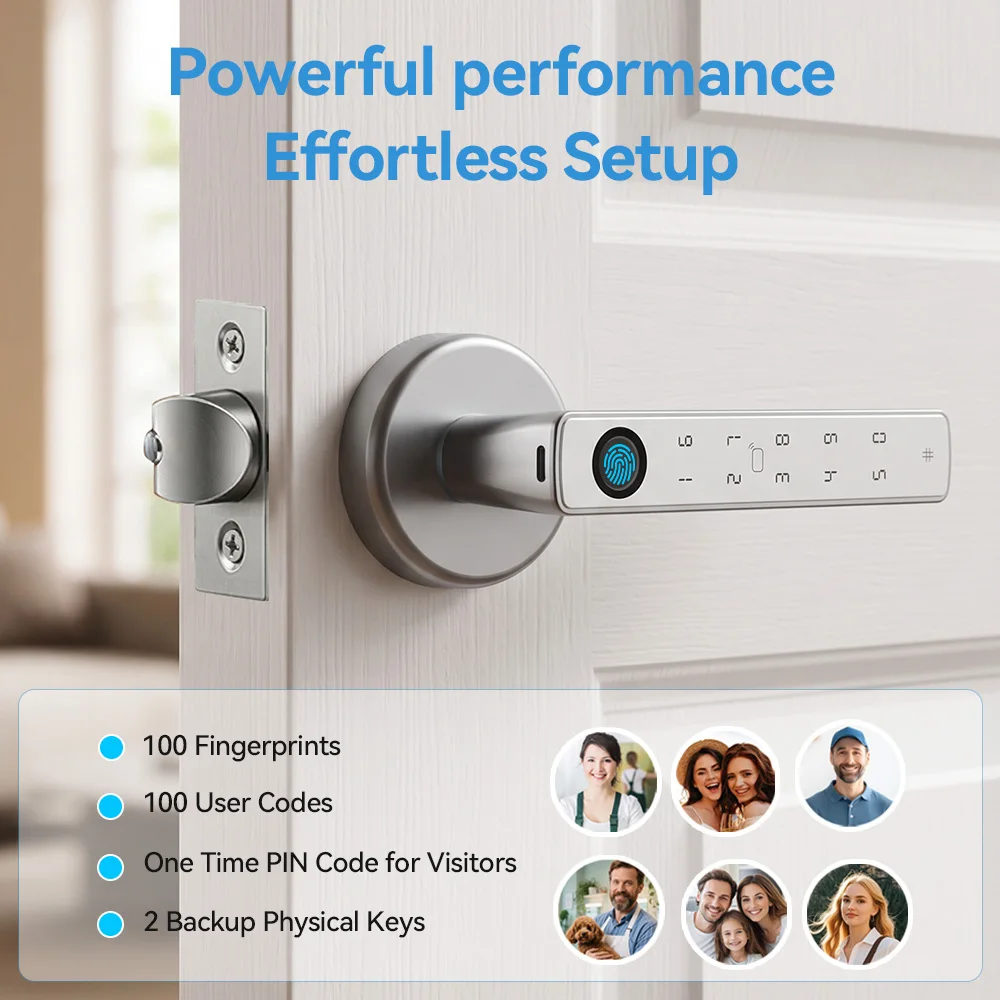 YFK Tuya スマートドアロックハンドル。生体認証指紋、 - Smart Lock Deadbolt Keypad Bluetooth のレビューと価格