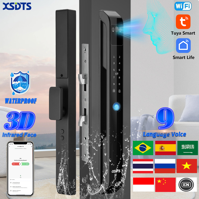 3D顔認証Tuya WiFi電子スマートドアロック、掌紋パス - Smart Door Lock 3D Face Palm Vein のレビューと価格