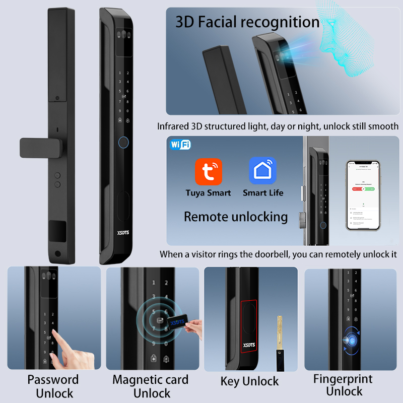 3D顔認証Tuya WiFi電子スマートドアロック、掌紋パス - Smart Door Lock 3D Face Palm Vein のレビューと価格