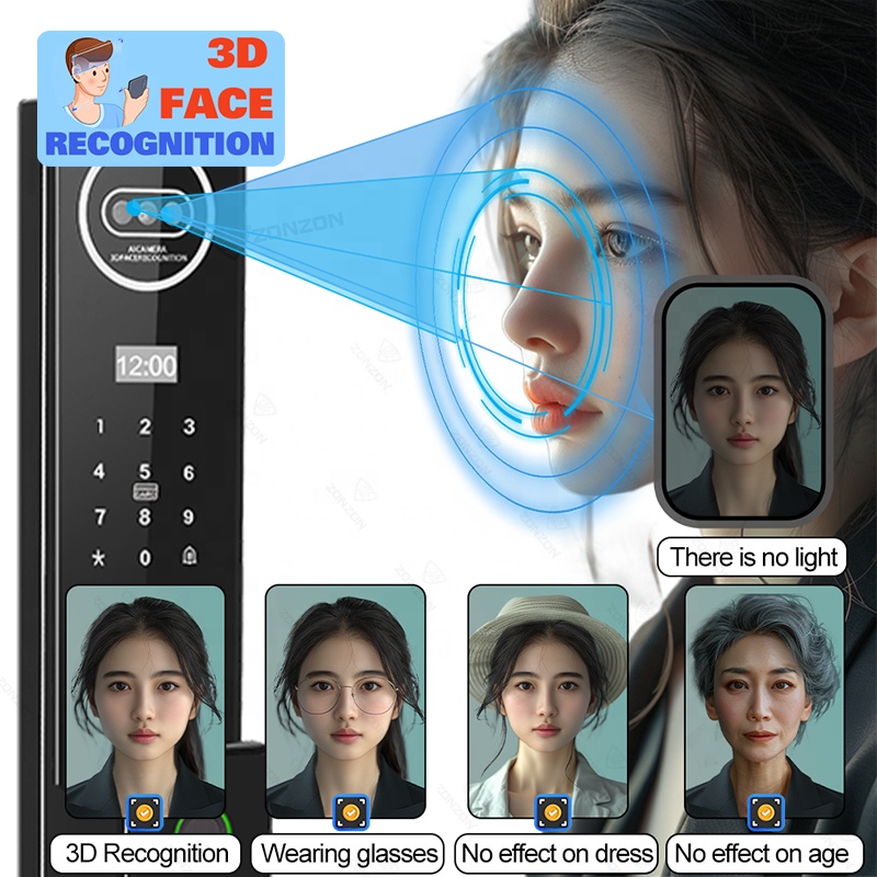 自動指紋認証電子Zigbee掌静脈3D顔認識カードキー スマ - Smart Door Lock 3D Face Palm Vein のレビューと価格
