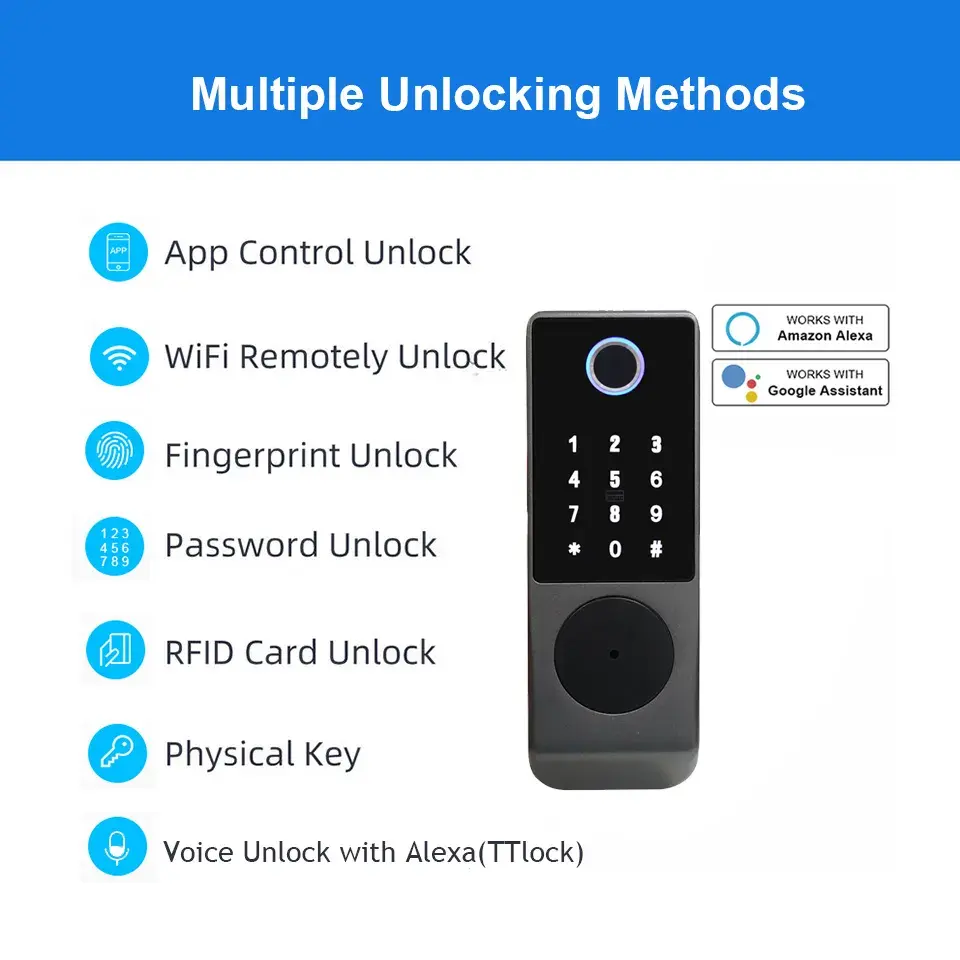 防水WiFiアプリ制御スマートリムロック電子生体認証指紋ゲー - Smart Rim Lock Wifi Fingerprint のレビューと価格